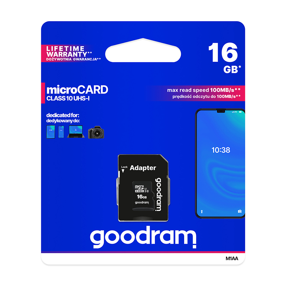 Memory Card GoodRam 16GB microSDHC Class 10 UHS-I with Adapter, Black (1)