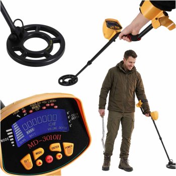 LCD Metal Detector MD3010 with Waterproof Coil, black, orange