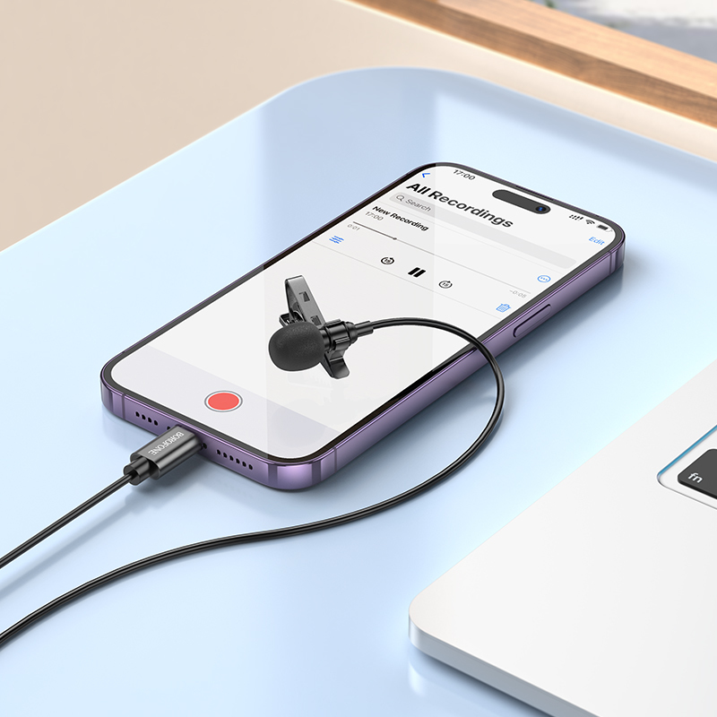 Borofone Apple iPhone Lightning Lavalier Wired Condenser Recording Microphone, 2m (0)