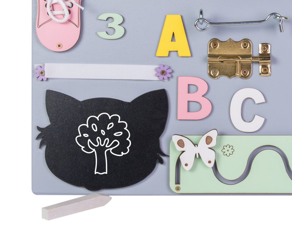 Educational Toy Wooden Manipulation Sensory Busy Board with Clock, 50x37.5cm (2)