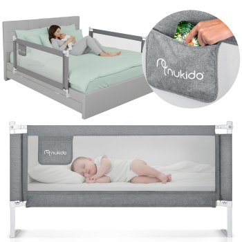 Nukido Toddler Bed Rail Guard 180 cm Safety Barrier for Kids, Gray