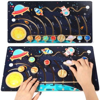 Wooden Solar System Labyrinth Puzzle Montessori Educational Toy