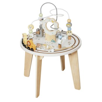 Wooden Activity Table with Train Set and Bead Maze for Toddlers