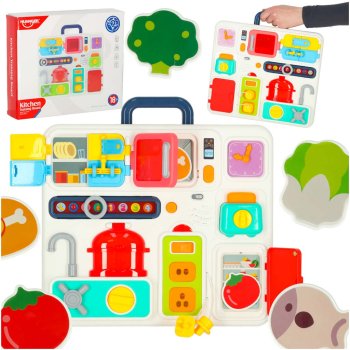 Montessori Busy Board Suitcase for Toddlers Sensory Toy Kitchen with Lights & Sound