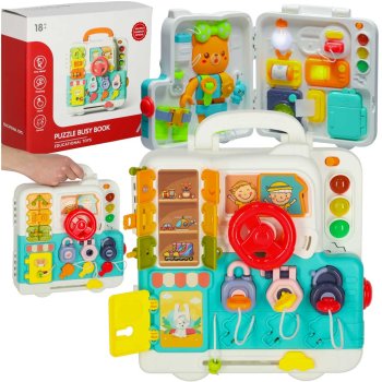 Montessori Busy Board Suitcase with Bear, Lights & Sounds