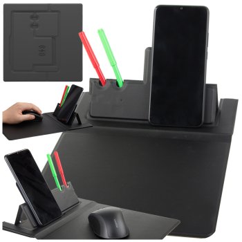 Mouse Pad with Wireless Charger and Desk Organizer, Foldable, Black