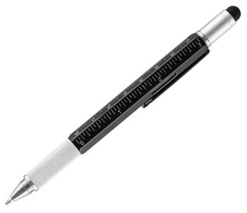 6-in-1 Multifunction Pen with Stylus, Level, Ruler & Screwdriver, black-silver