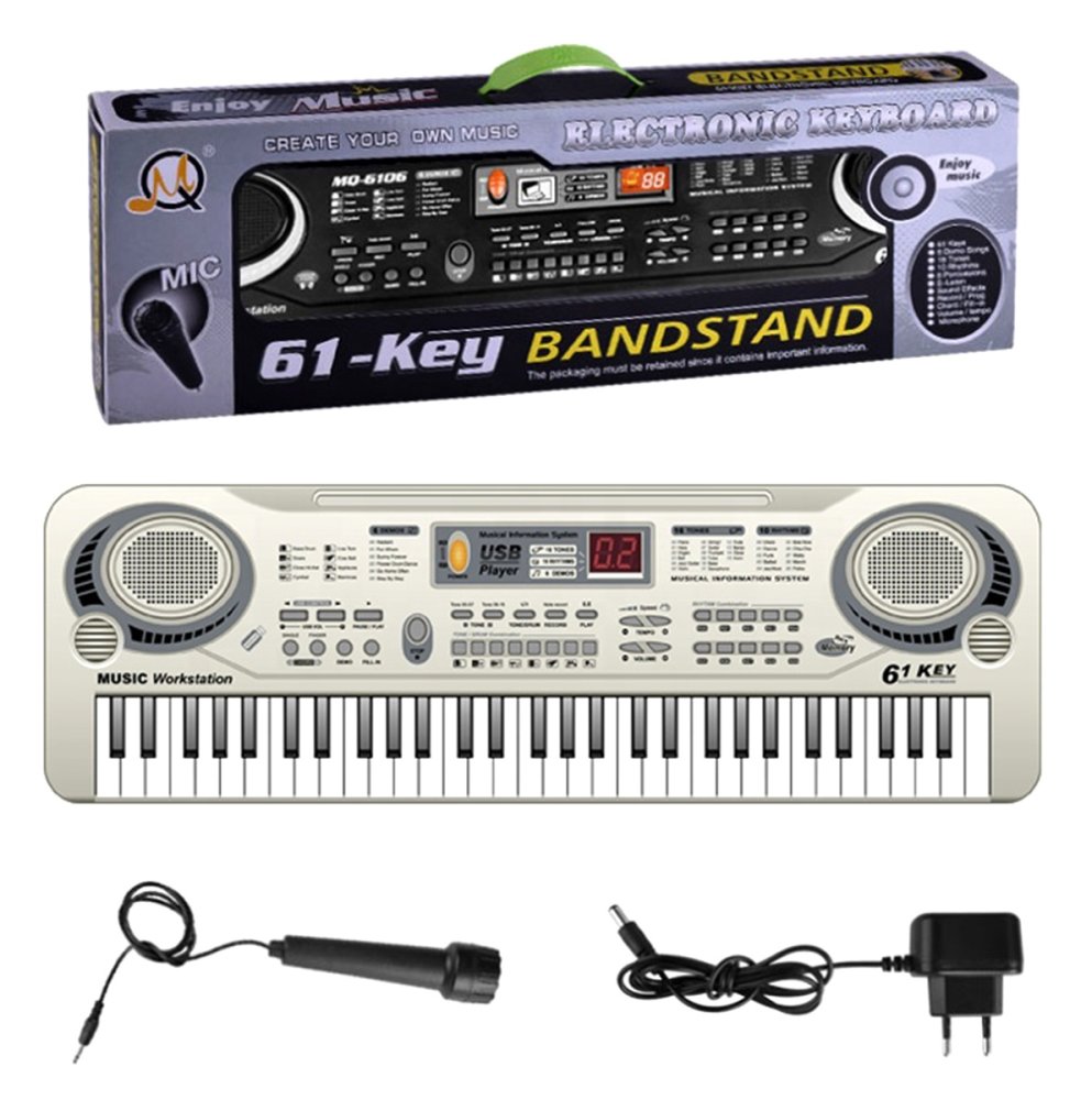 Children's Piano Synthesizer Keyboard with Microphone, 61 keys, grey (2)