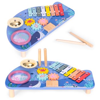 ECOTOYS Wooden Musical Table Whale with Xylophone & Drum