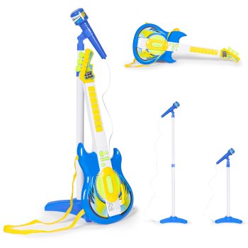 Kids Electric Guitar Set with Microphone Stand and MP3 Input, Blue