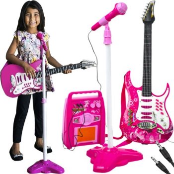 Kids Electric Guitar Set with Microphone and Amplifier, Pink 22407