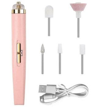 Electric Nail Drill 5 in 1 Kit for Manicure and Pedicure, Portable E-File, Pink