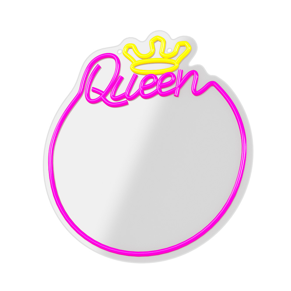 LED Neon Mirror QUEEN Sign with Dimmer Forever Light FMNE04, Warm White Pink (0)