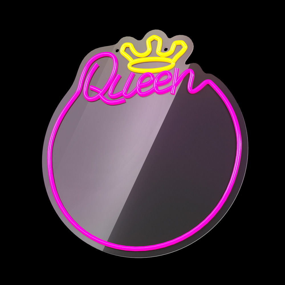 LED Neon Mirror QUEEN Sign with Dimmer Forever Light FMNE04, Warm White Pink (1)