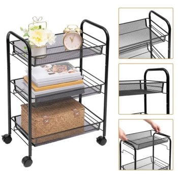 Three Level Storage Trolley on Wheels, Rolling Cart Organizer Shelf for Bathroom Kitchen Laundry Room Narrow Places,...