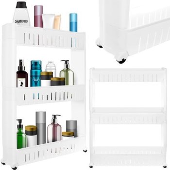 Storage Trolley on Wheels, Rolling Cart Organizer Shelf for Bathroom Kitchen Laundry Room Narrow Places, White