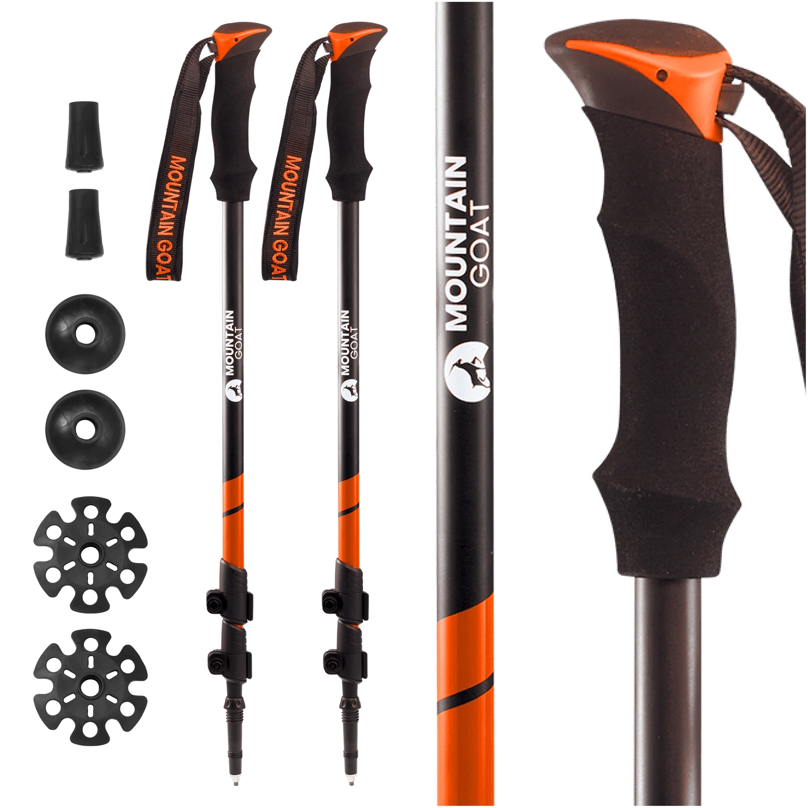 PEAK+ MOUNTAIN GOAT Adjustable Trekking Poles for Nordic Walking, Orange