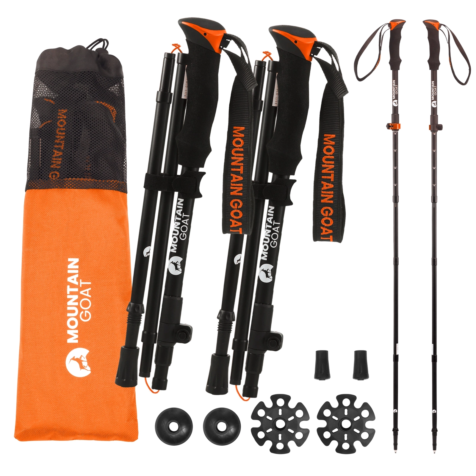 PRO+ Collapsible Trekking Poles for Nordic Walking, Orange