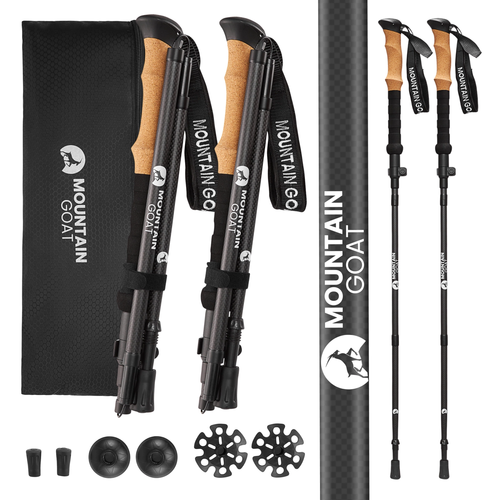 ACTIVE Collapsible Carbon Fiber Trekking Poles for Hiking, black