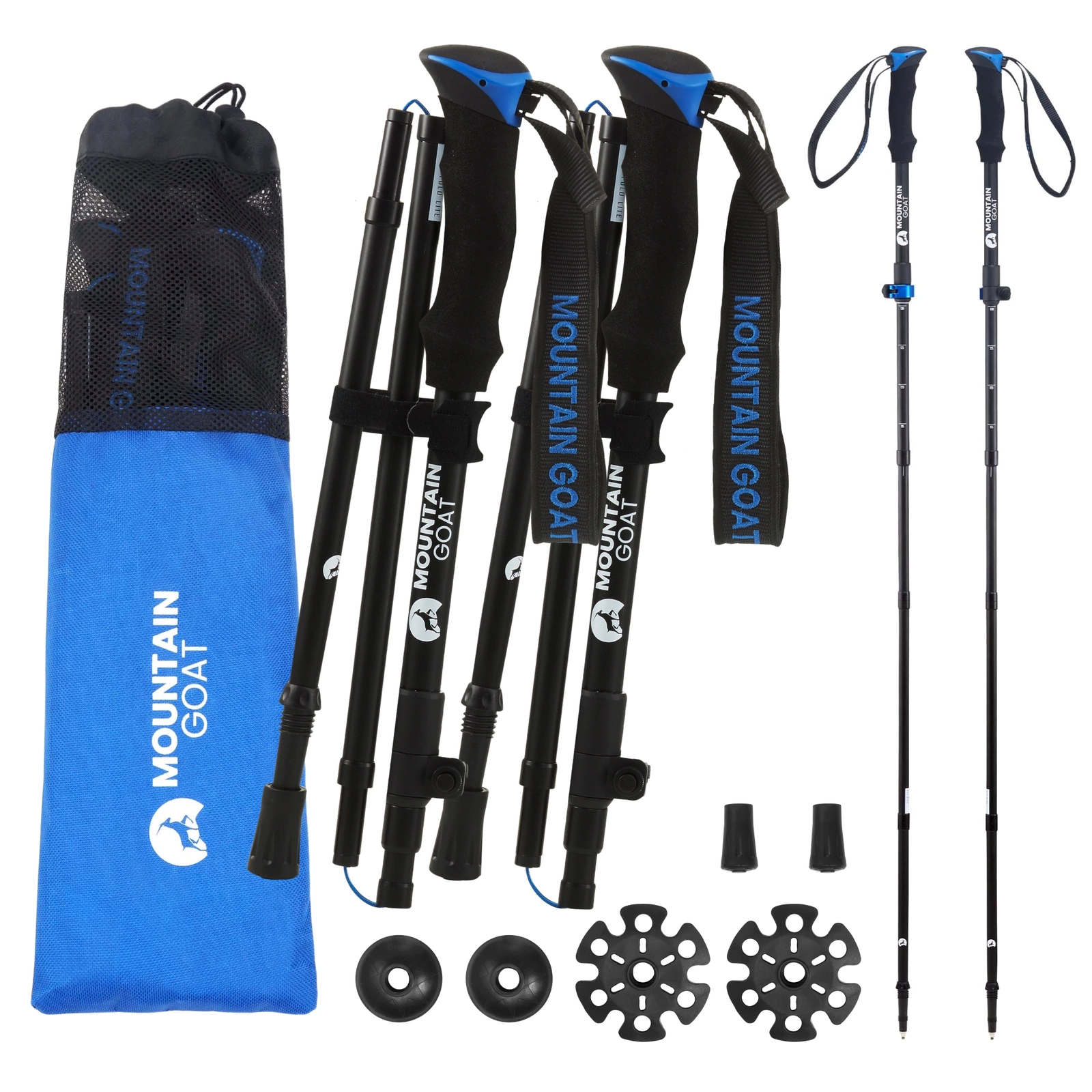 PRO+ MOUNTAIN GOAT Collapsible Trekking Poles for Nordic Walking and Hiking, Blue