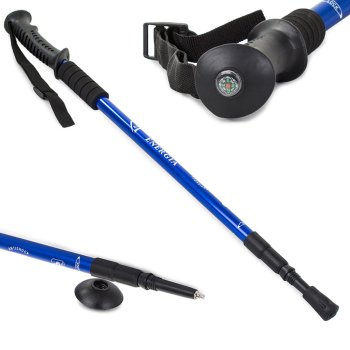 Nordic Walking Trekking Pole with Anti-Shock and Compass, Single Stick, Blue