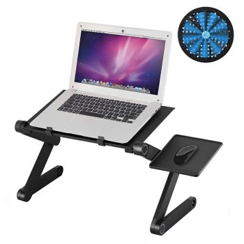 Adjustable Laptop Table for Bed with Cooling Fan and Mouse Pad