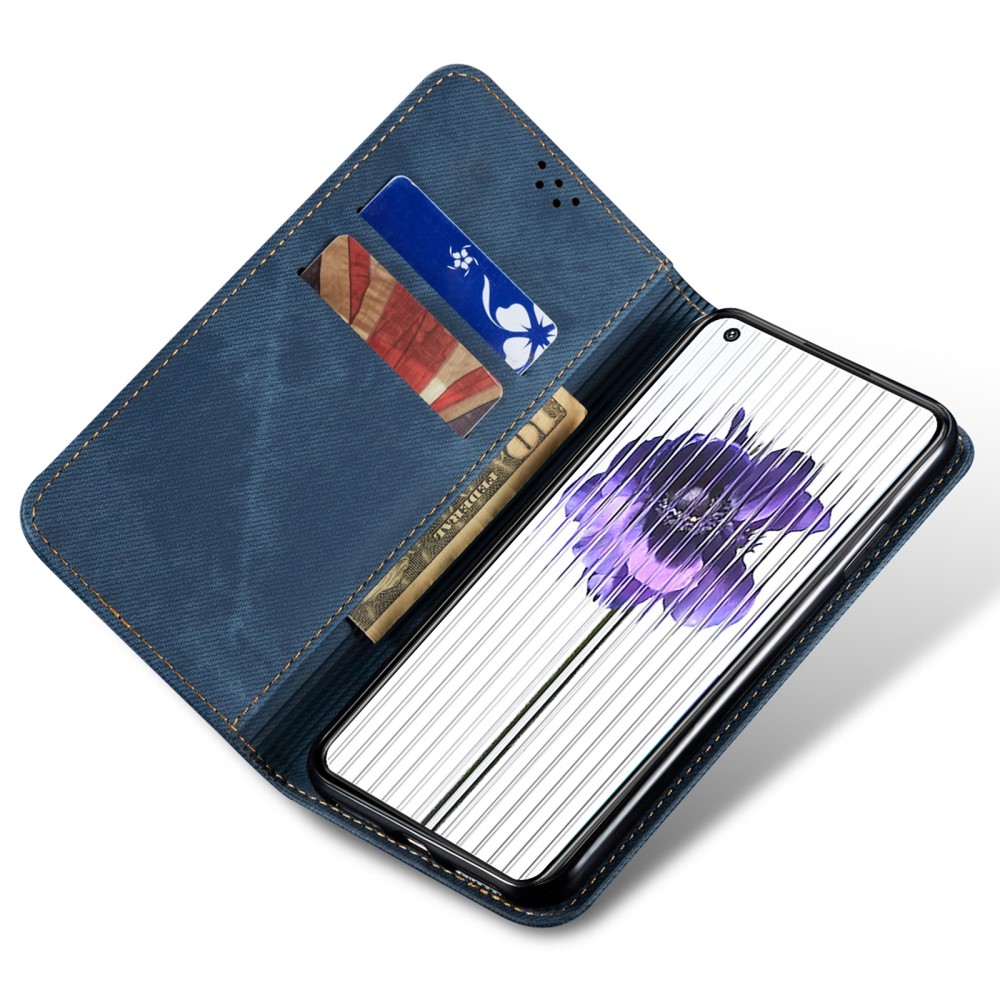 Nothing Phone 2 Jeans Cloth Texture Magnetic Book Case Cover, Blue (2)