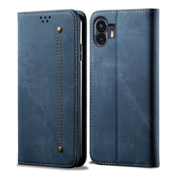 Nothing Phone 2 Jeans Cloth Texture Magnetic Book Case Cover, Blue
