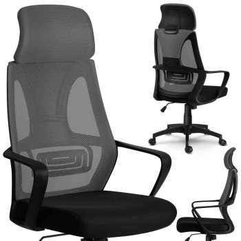 Ergonomic Mesh Office Chair Sofotel Praga with Adjustable Headrest, Grey