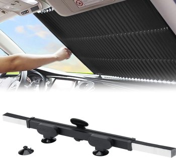 Retractable Car Windshield Sun Shade Auto Front Window Sunshade Curtain Sun Visor, Gray