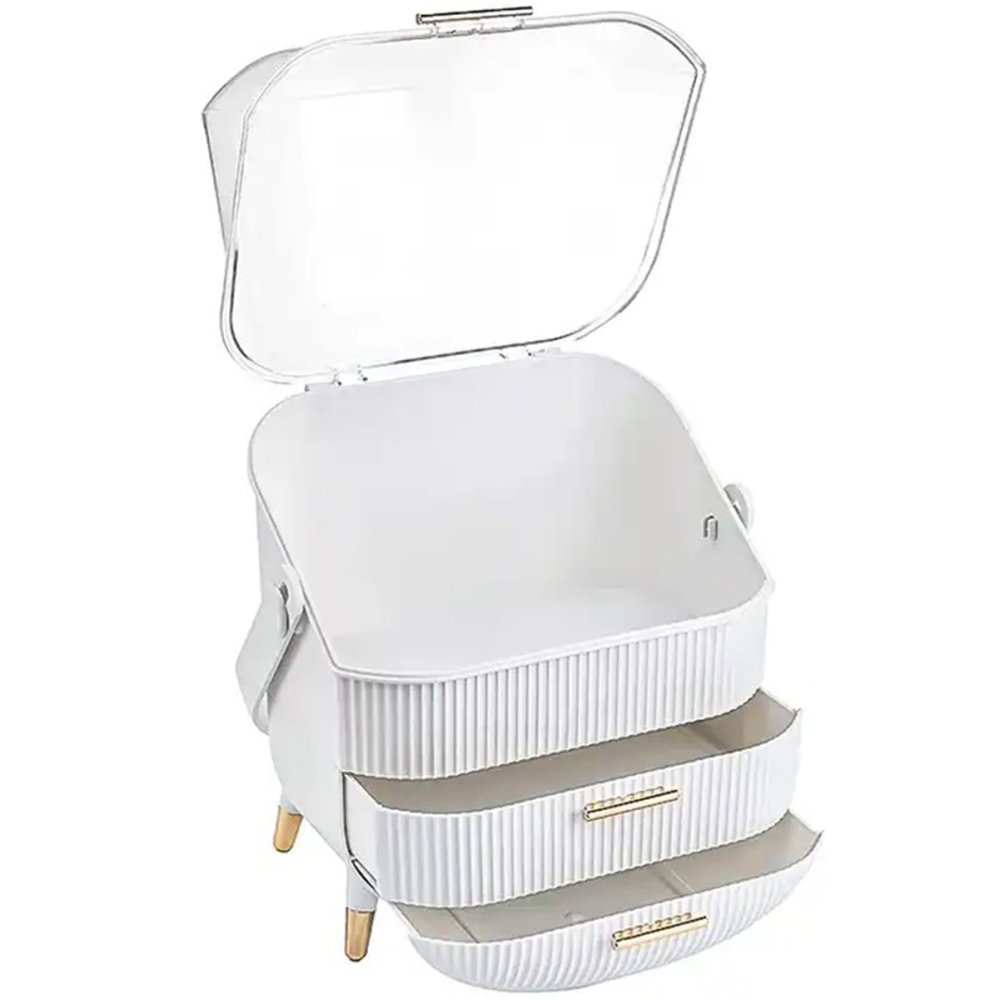 Cosmetic Makeup Organizer Container Jewelry Storage Box, White (2)