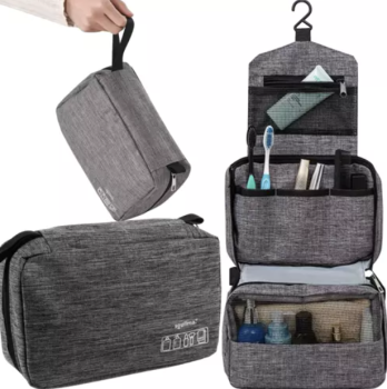 Travel Folding Cosmetic Bag, Hanging Toiletry Bag, Gray