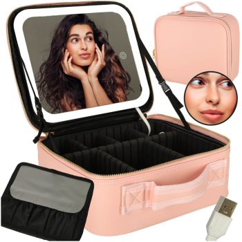 Make-up Case Bag Organaizer with LED Mirror, Rose