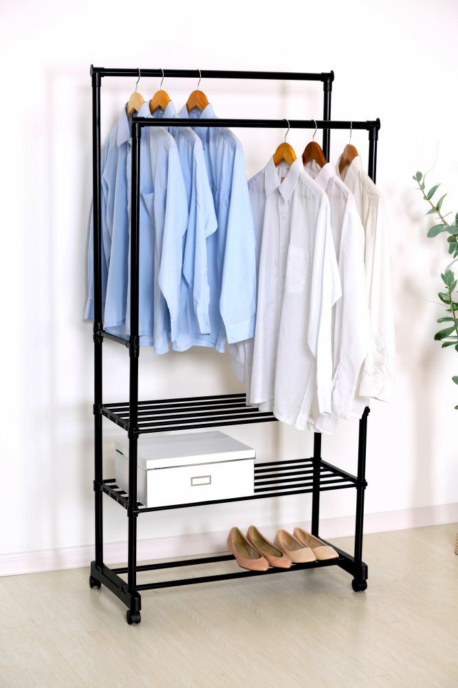 Metal Garment Rack with 3 Shelves for Clothes and Shoes (2)