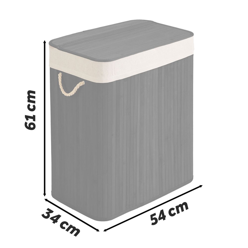 Massido 100 L bamboo laundry hamper with lid, 2 compartments (1)