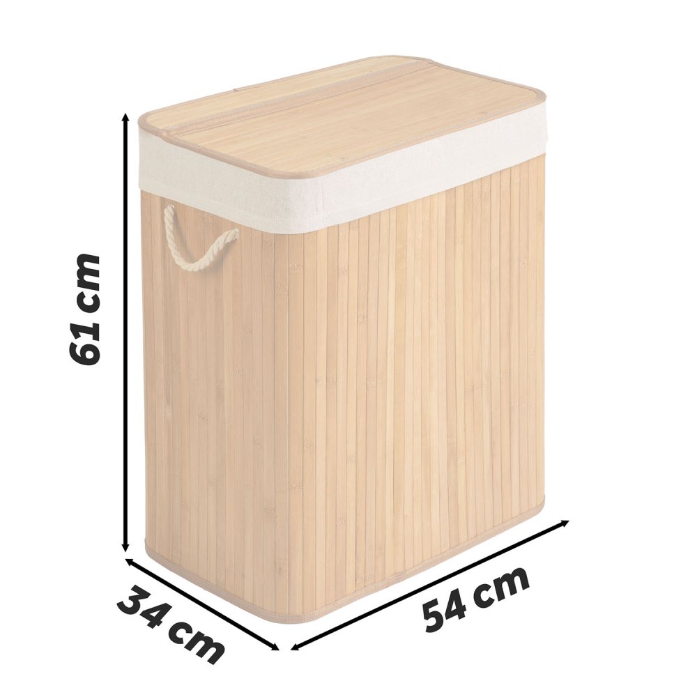 Bamboo Laundry Basket Massido 100 L – 2 Compartments with Lid (2)