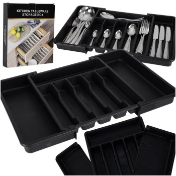 Expandable Cutlery Drawer Organizer, Adjustable Utensil Tray, Black