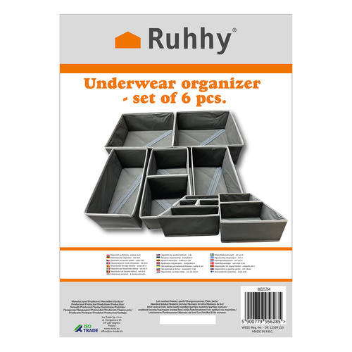 Underwear Drawer Organiser Set of 6 Ruhhy 25764, Grey (0)