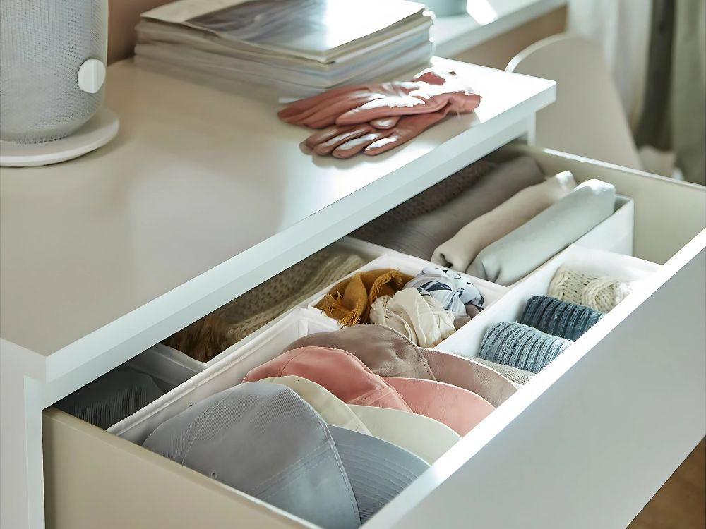 Fabric Drawer Organizer for Underwear and Clothes, 28x28x10 cm, White (2)