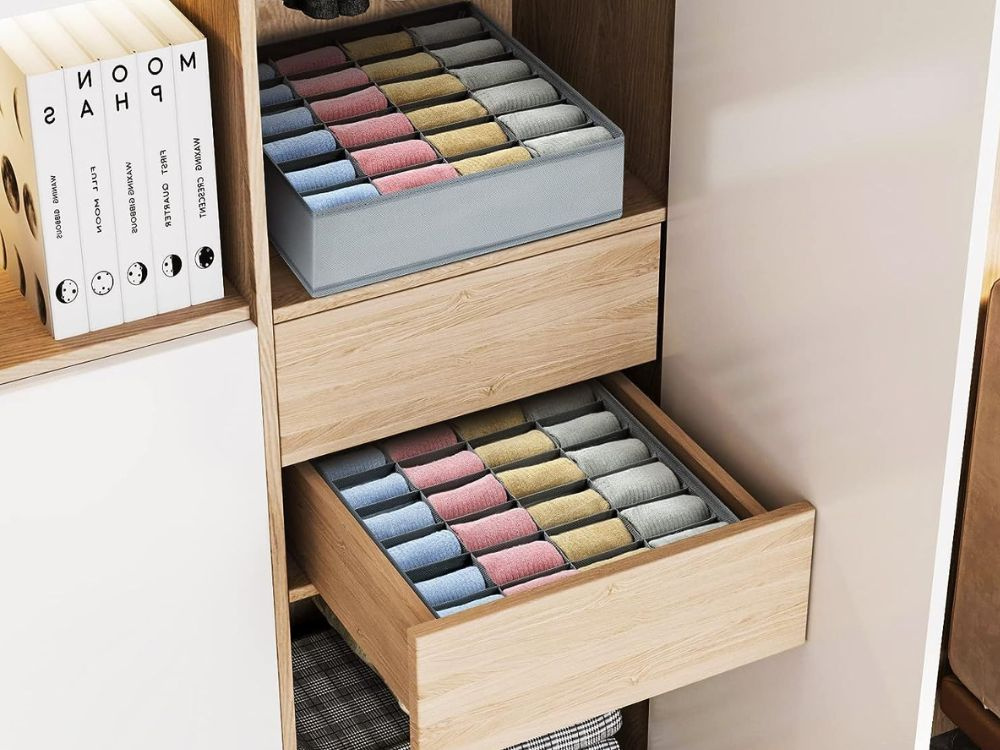 Drawer Organizer for Underwear and Socks, Closet Divider with 20 Compartments, Grey (3)