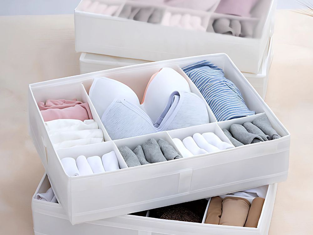 Drawer Organizer for Underwear and Socks, Closet Storage Box with Dividers, white (2)