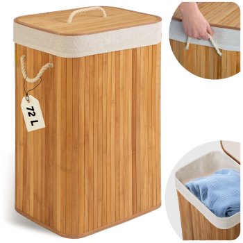 Massido 72 L Bamboo Laundry Basket with Lid – Breathable & Spacious