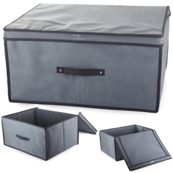 Large Fabric Storage Box with Lid for Clothes and Toys 60x45x30 cm, Grey