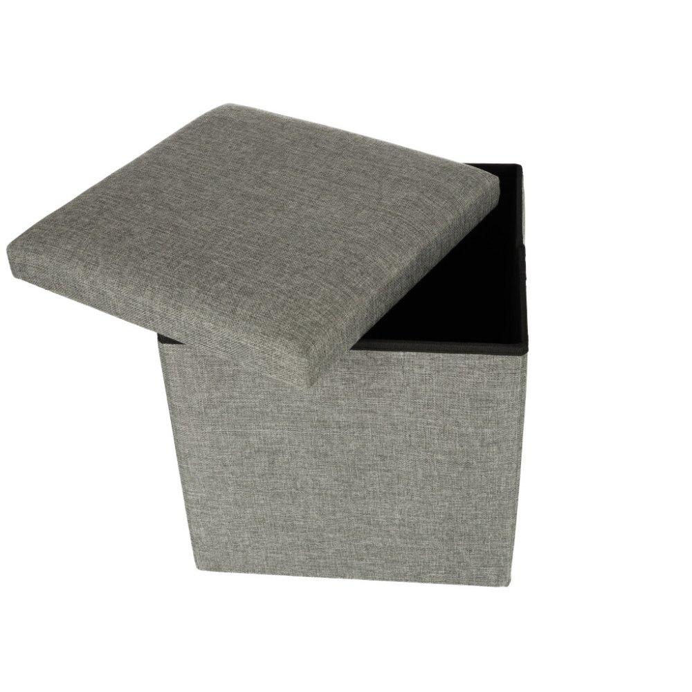 Folding Ottoman Padded Stool Storage Box, Gray (4)