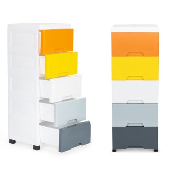 Kids' Plastic 5-Drawer Storage Unit on Wheels ModernHome, Multicolor