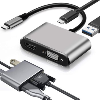 USB-C Adapter with HDMI 4K, VGA, USB 3.0 and USB-C Power Delivery