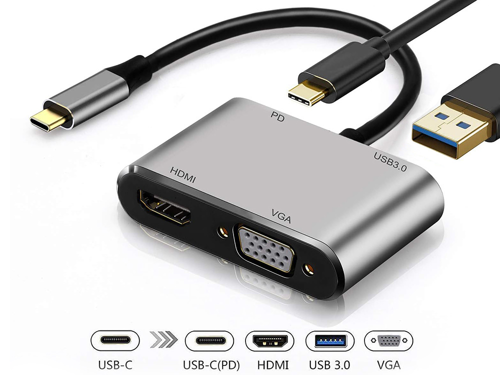 USB-C Adapter with HDMI 4K, VGA, USB 3.0 and USB-C Power Delivery (3)