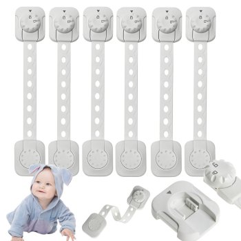 Child Safety Cabinet Locks for Drawers & Doors, 6 Pack Adhesive Baby Proofing Latches