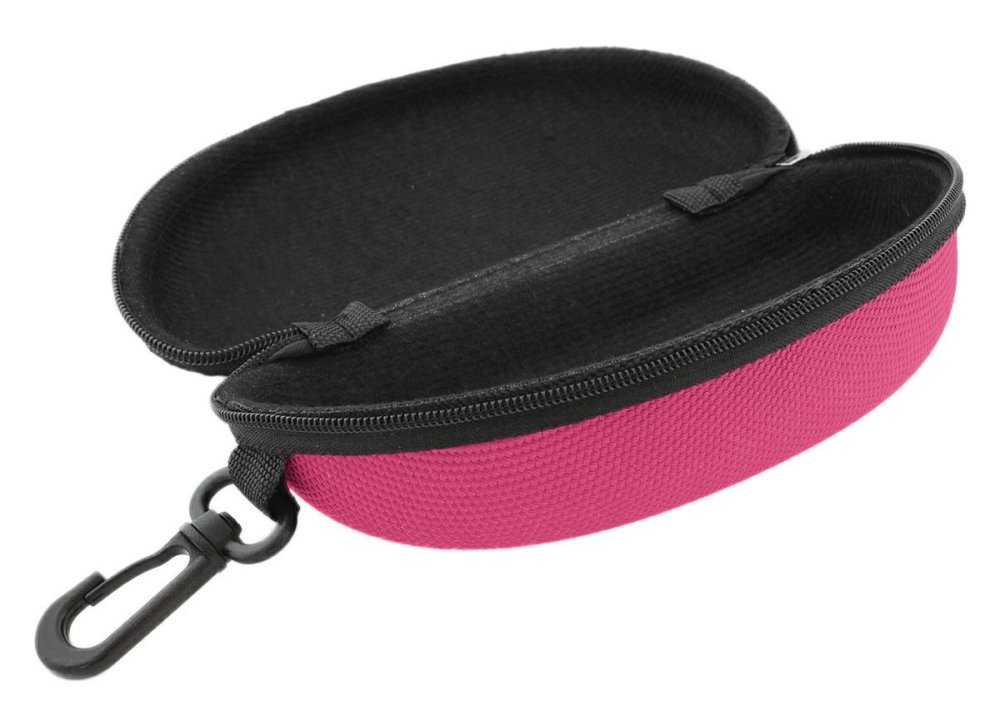 Hard Shell Glasses Case with Zipper and Clip, Pink (2)