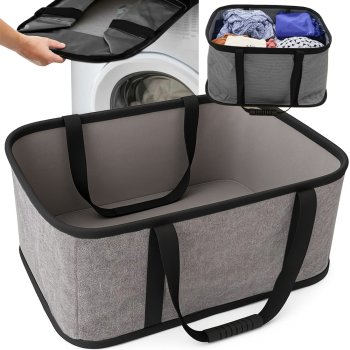 Collapsible Laundry Basket for Clothes and Toys with Handles, Grey